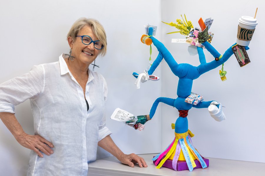 Pauline Siple with Caregiver soft sculpture
